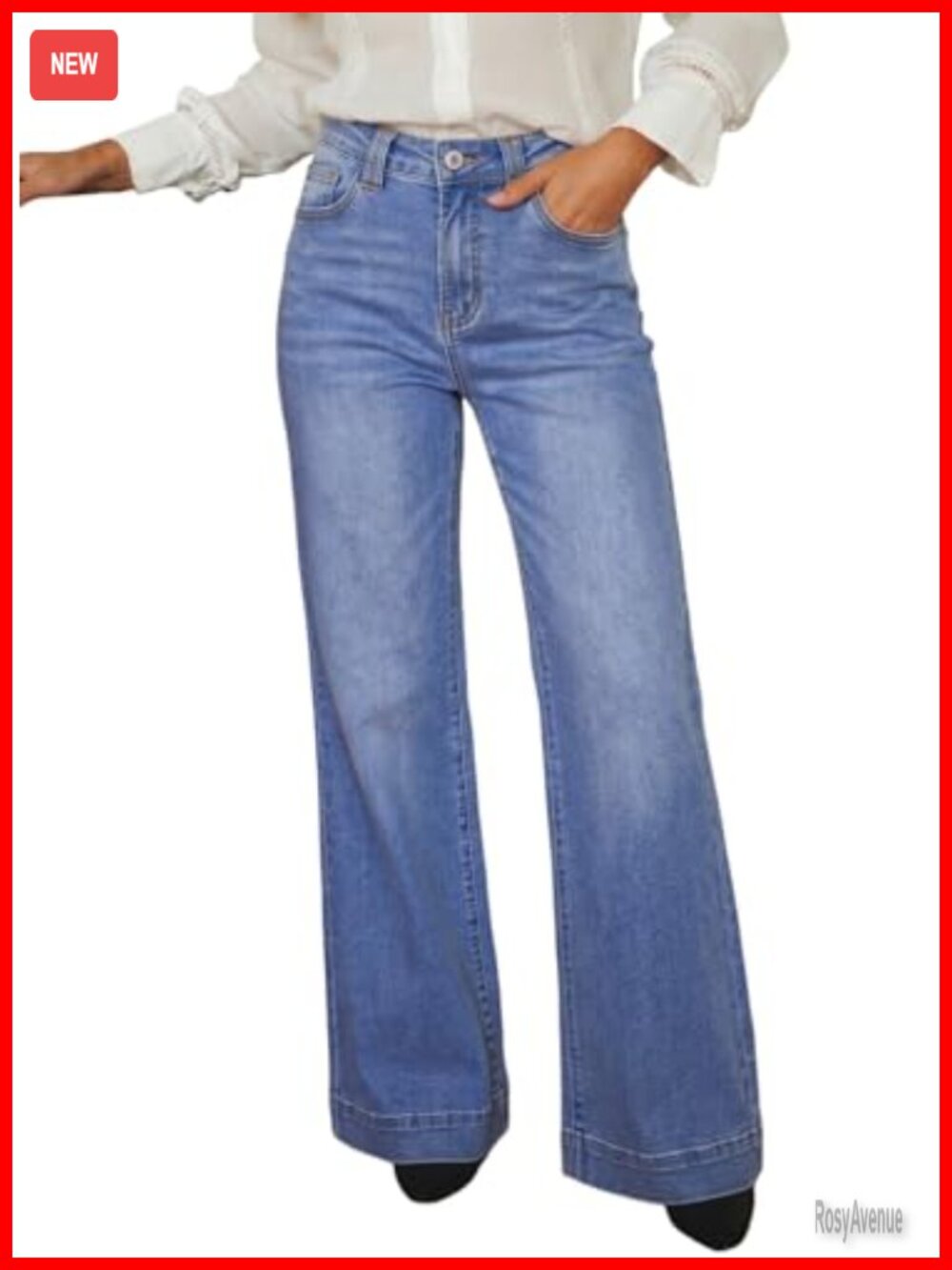 Wide Leg Baggy Flare Jeans High Waisted Stretchy Denim Pants
